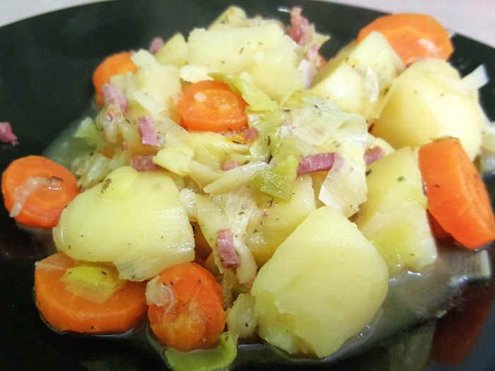 Stir fry of vegetables and bacon