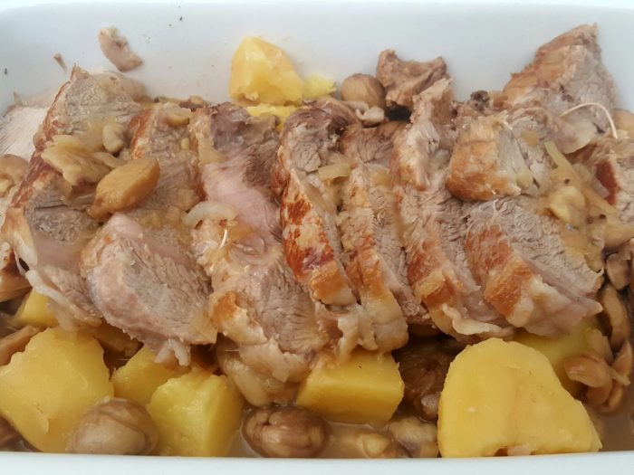 Veal roast with chestnut and shallots