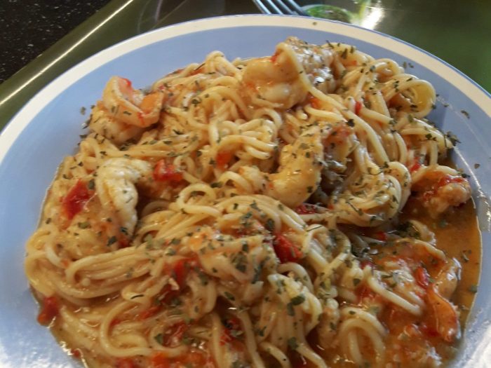 Spaghetti with scampi