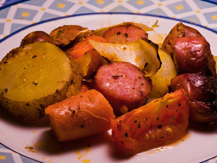 Smoke sausages with potatoes