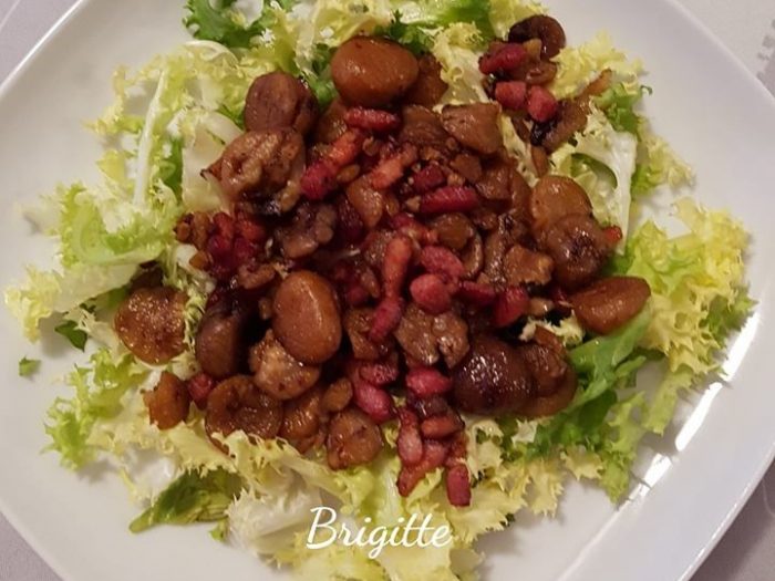 Roasted chestnut salad with bacon