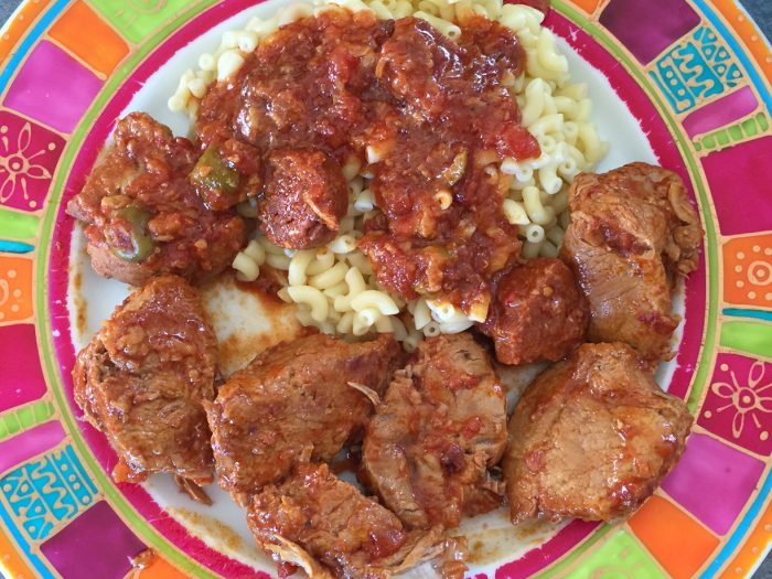 Fried veal with chorizo sausage